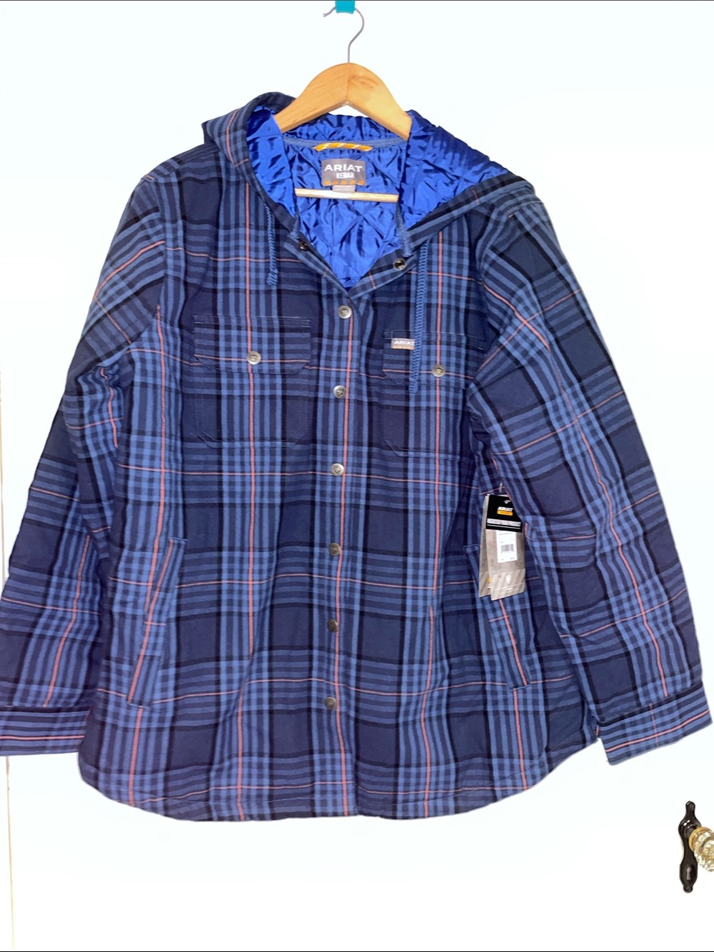 Ariat - New Navy and Blue Plaid Hooded Rebar Utility Jacket